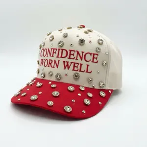 Bling Confidence Worn Well Cap - Red Custom Made Snapback Hat with Bling Accents Unisex Cotton Caps for Casual Outfits