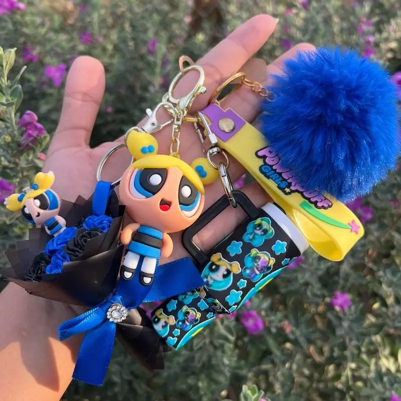 Mini rose bouquet character keychain set
