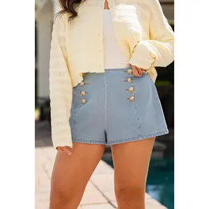 Delicate Darling Button Front Denim Shorts