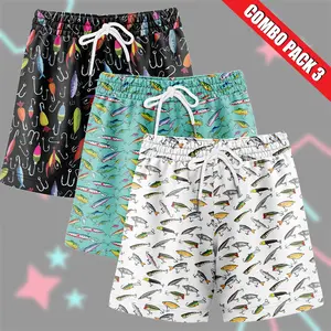 Pack3 Fishing Lure Gym Shorts - 5 inch inseam shorts with graphic design and pockets, Gift for him, Gift For Her, Gym Gift