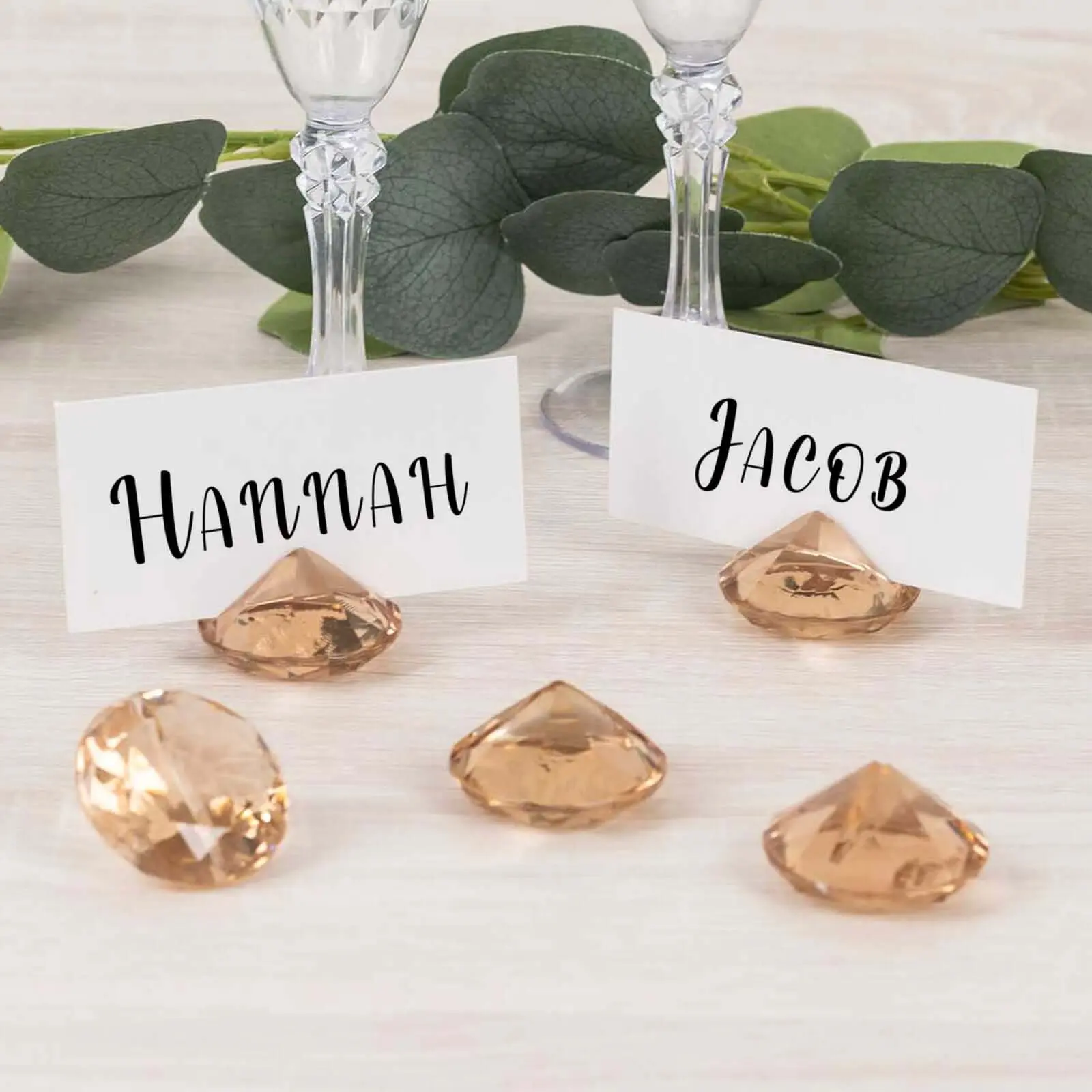 10-Pack Plastic Card Holder Stands - Diamond-Shaped, Amber Crystal, 1.75in, Card Storage, Wedding Table Decor for Office Desk Organization, Desktop Accessory