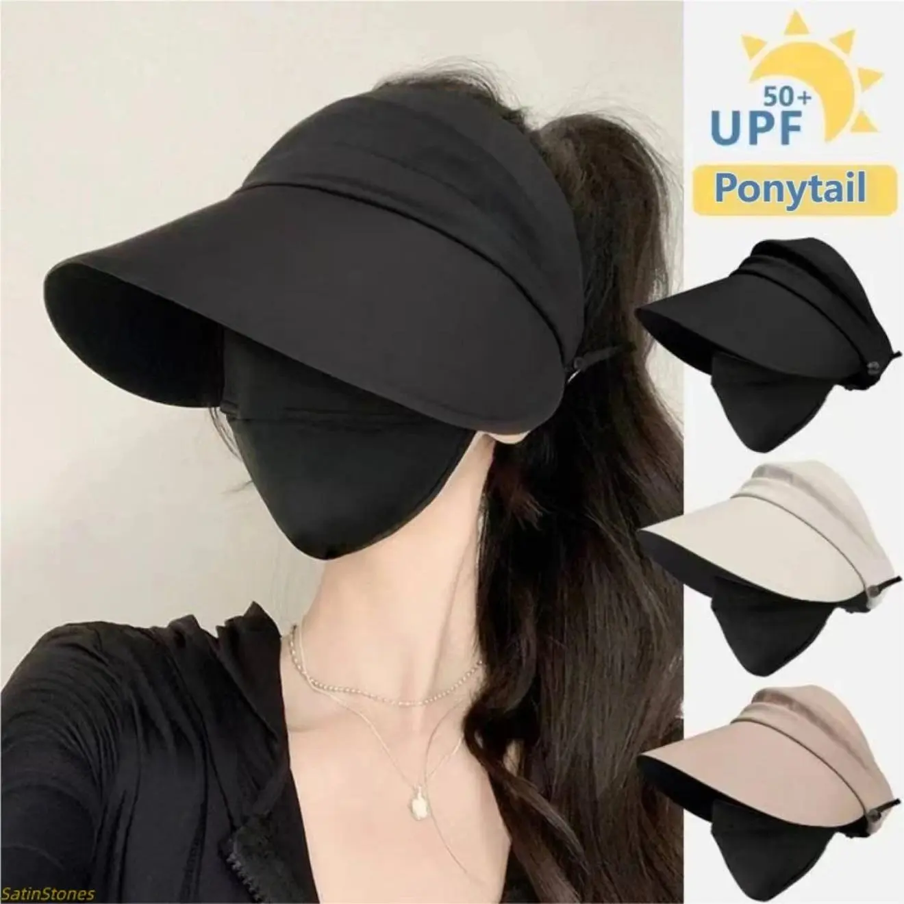 Women's UPF 50+ Sun Visor Hat - Anti-UV, Solar Protection, SPF50+ Protection Headgear, Ponytail-Friendly Wide Brim, Breathable Lightweight Fabric, Adjustable Fit for Beach, Hiking, Daily Outdoor Use, Anti-Uv Hats, Breathable Lightweight Hats