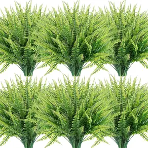 Artificial Boston Fern, 12 Bundles Fake Boston Fern Greenery, Outdoor UV Resistant No Fade Faux Plastic Artificial Hanging Plant, Decorative Garden Porch Window Box Decorations, Artificial Ferns, Artificial Plants