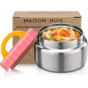 8oz Soup Thermo Wide Mouth Vacuum Insulated Food Jar for Hot&Cold Food, Leak Proof Stainless Steel Kids Lunch Container for School Travel(Pink)