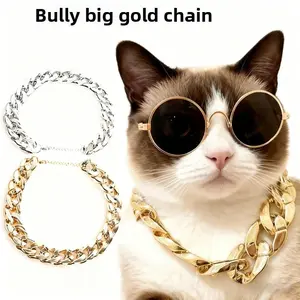 Gold Chain Pet Collar Adjustable Metal Dog Collar Fashion Pet Jewelry Accessory for Small Medium Dogs Cats Durable Heavy Duty Sparkly Pet Necklace