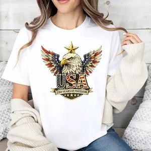 American Eagle Design Women's T-Shirt Usa 250 Years Of Freedom Patriotic Graphic Summer Casual Wear For Independence Day Celebrations And National Pride Gifts For Her