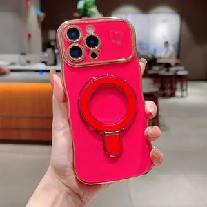 Love Wave Magnetic Stand Phone Case, Drop-proof Shockproof Electroplated Edge Protective Case, Phone Accessories for iPhone 11 12 13 14 15 16 Pro Max