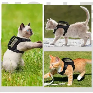 Tactical Cat Harness with Adjustable Straps and Cross Tag, Durable 600D Polyester Chest Strap, Safety Leash Connection, Pet Adventure Gear
