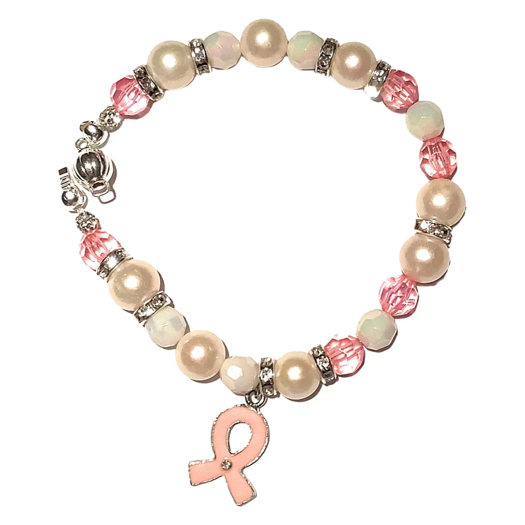 Pearl & Pink Ribbon Bracelet
