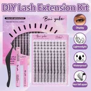 Baiyuke Bunny Lash CLusters Kit, Okaylovelashes Manga Lash Extension with Waterproof Long-lasting Lash Bond and Seal,Tweezers and Remover for DIY Eyelash at Home Easily, Natural Makeup Girl Gifts soft thin