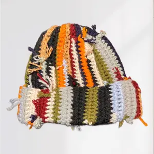 Kids ‘Chaos' Scrap Yarn Crochet Beanie - Colorful Striped Design for Unique Style Acrylic Material Cozy Comfortable Fit