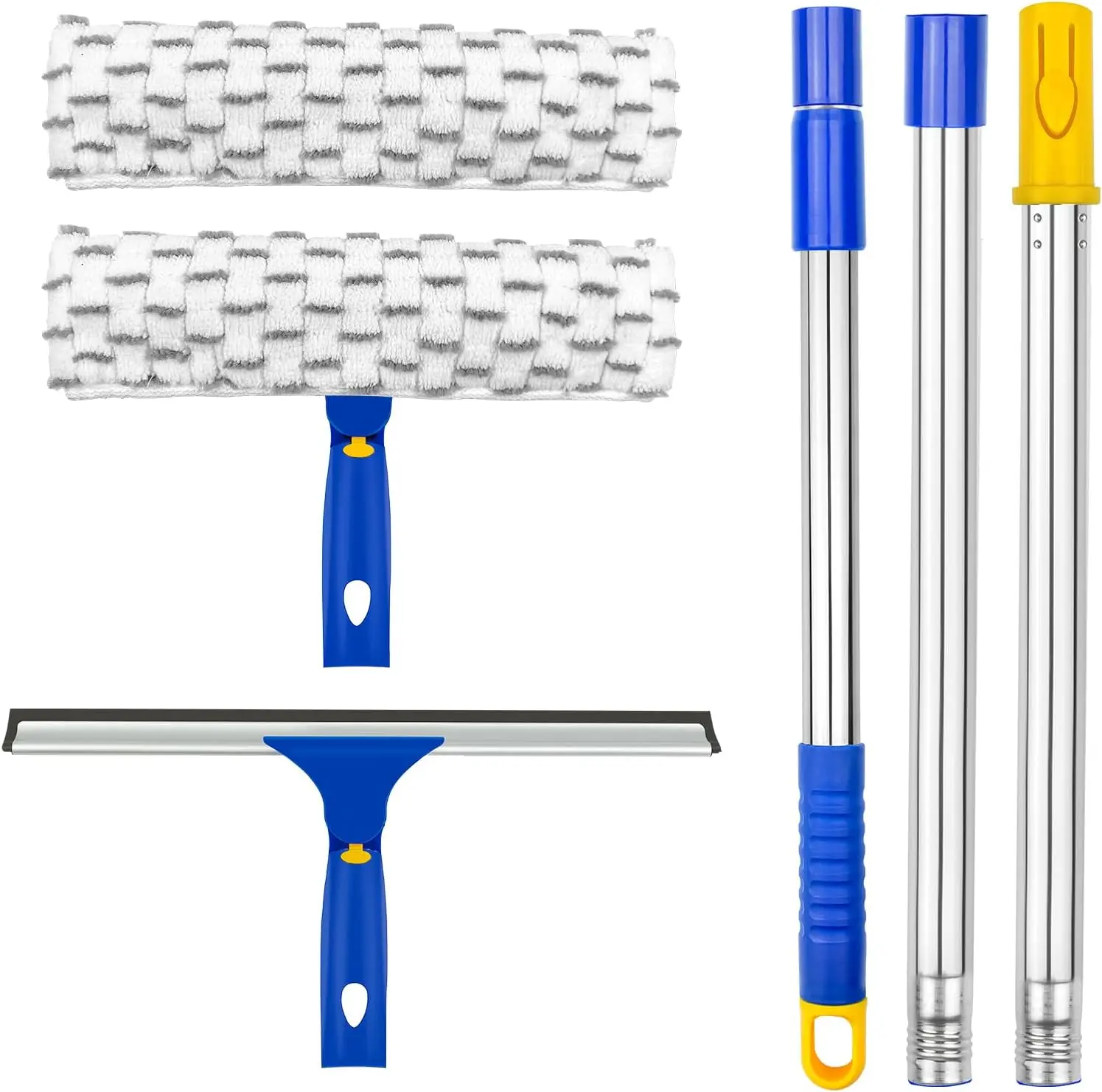 Swivel Type Extendable Window Cleaner with Stainless Steel Pole, 1x12in & 11in Synthetic Microfiber Scrubber Combi, 2 Pads for Women, Father - Window, Sliding Door, Shower Glass Door Cleaning