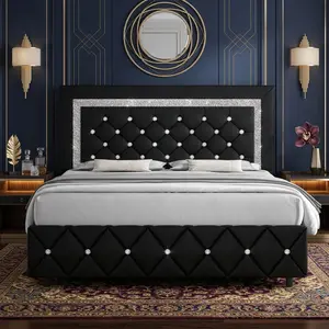 Luxury Diamond Upholstered Bed Frame With Headboard Footboard Multi Sizes Twin Full Queen King Modern Stable Bed Frame Multiple Colors Home Bedroom Furniture