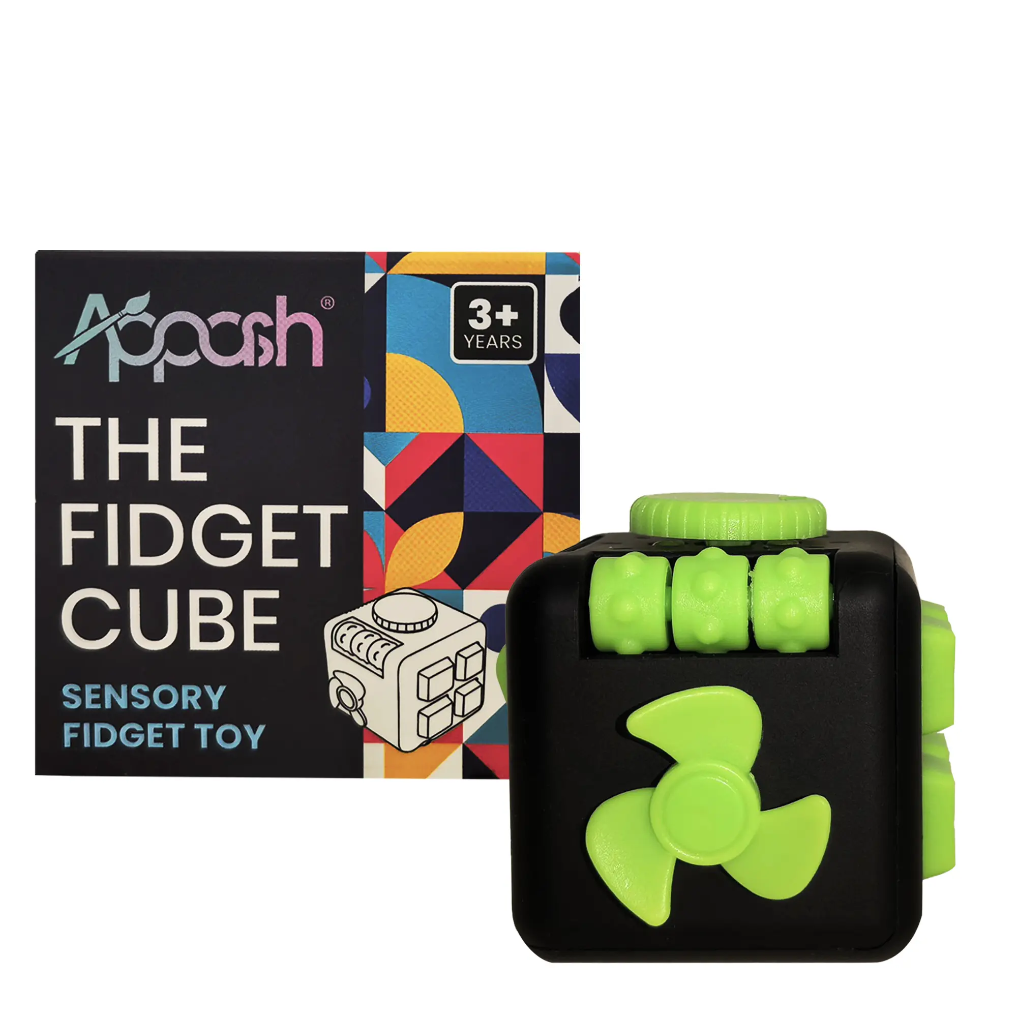 Appash Fidget Cube - 9-in-1 Sensory Desk Toy for ADHD Autism Anxiety [BlkGrn]
