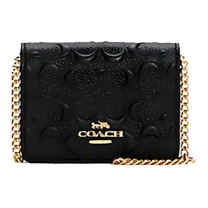 COACH Classic Monogram Embossed Flap Chain Wallet Bag for Women, Mini Crossbody Shoulder Bag in Black