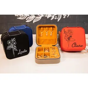 Birth Flower Jewelry Travel Case, Birth Month Flower Gift, Personalized Birthday Gift, Leather Jewelry Travel Case, Custom Jewelry Case