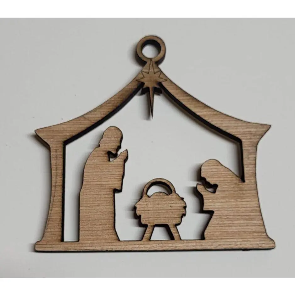 Wooden Nativity Scene Ornament – Rustic Christmas Décor