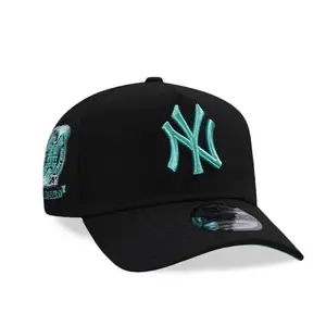 Black New York Yankees 9FORTY Snapback Hat, Teal Embroidered NY Logo & Teal Undervisor, 100th Anniversary Side Patch Cap, Limited Edition 2026 Urban Streetwear Gorra premium, moda urbana para hombres y mujeres