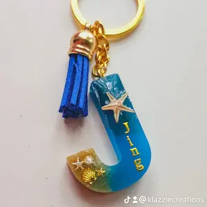 Beach Personalized Initial Name Keychain