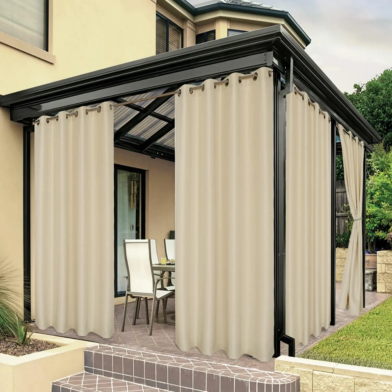 Waterproof Outdoor Curtains Premium Thick Privacy Weatherproof Grommet Outside Curtains for Porch Pergola Cabana 54W x 84L Inch Cream Solid Design