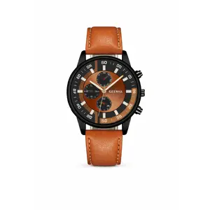 Men's Luxury Chronograph Watch – GEENVA Brown Leather Strap Fashion Wrist Watch
