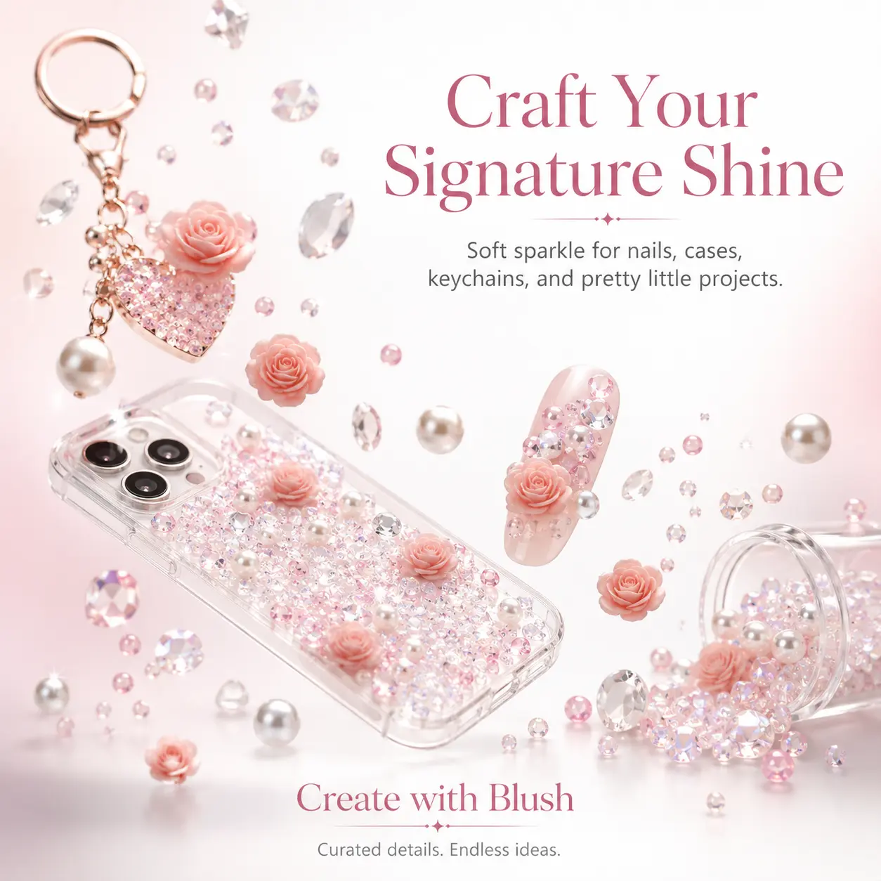 3D Resin Rose, Crushed Rhinestone & Pearl Mix DIY Kit, Multipurpose Embellishments for Nail Art, Scrapbook Journal Decor & Mini Home Ornaments, Multiple Colors Available
