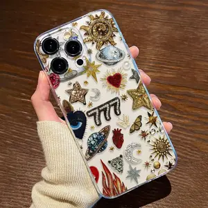 Transparent Abstract Sun Pattern Tpu Anti-Drop Phone Case for iPhone 6/7/8/x/XS/XR/XS Max/11/12/13/14/15/16/17 Pro Max, Gift for Women and Girls