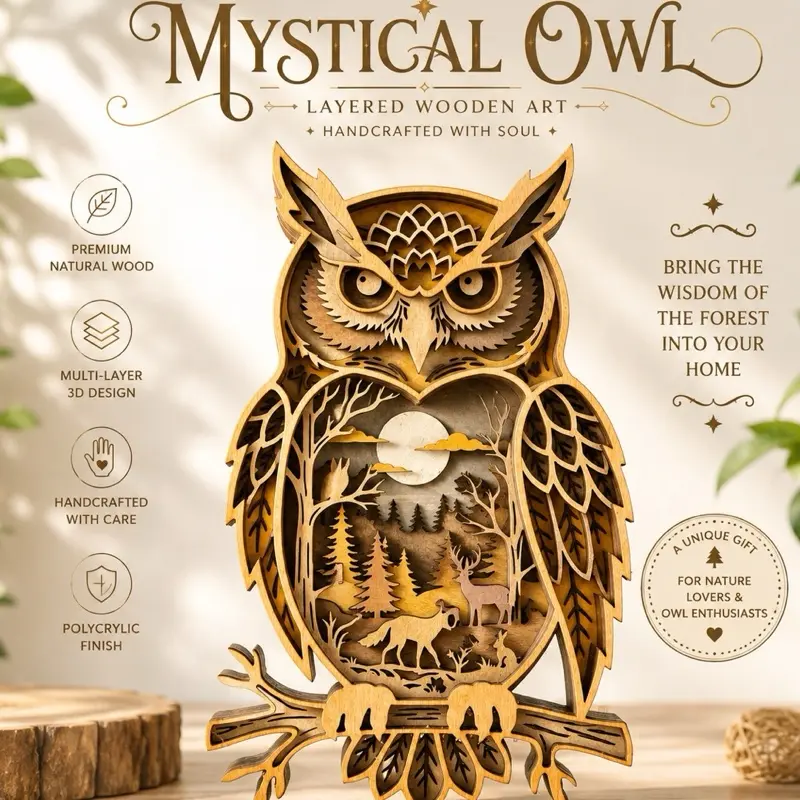 Mystical Owl wooden handcraft decor