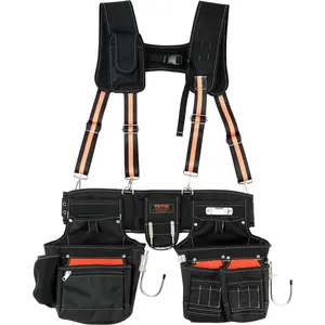 【Father's Day】VEVOR Tool Belt with Suspenders 1680D Polyester, 29 Pockets, 29-54 inches Adjustable Waist Size, Tool Belts for Men, Heavy Duty Carpenter Tool Pouch for Carpenters, Electricians, and Gardening, Black