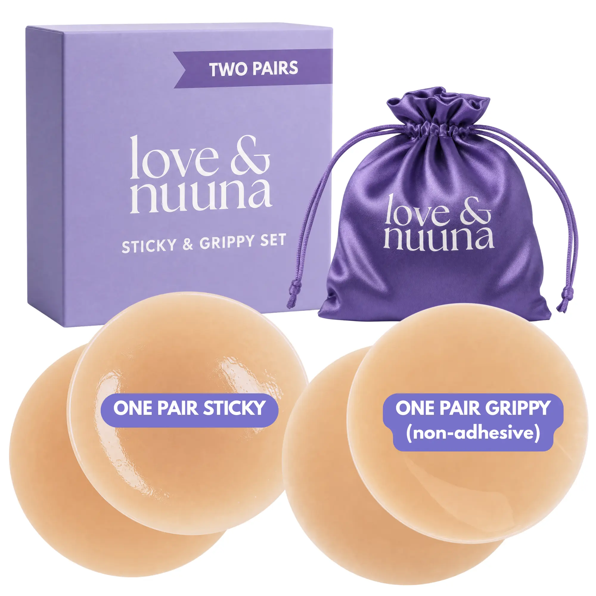 Love & Nuuna Women's Satin Sheer Cute Comfortable Nipple Covers - 2 Pairs, Adhesive-Non-Adhesive Options, Reusable Waterproof Tops, Sticky Grippy Pasties Backless Bras
