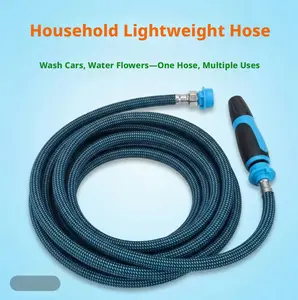 200 - 400inches of non-extendable garden hose, flexible hose with 3 types of spray nozzles, lightweight hose material, no bending, leak-proof