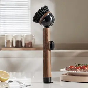 Suction cup vertical pot scrubber with handle, Long handle dishwashing brush on countertop, versatile kitchen cleaning tool, Cleaning supplies, ideal choice for cleaning pots, plates, sinks, stoves, etc.