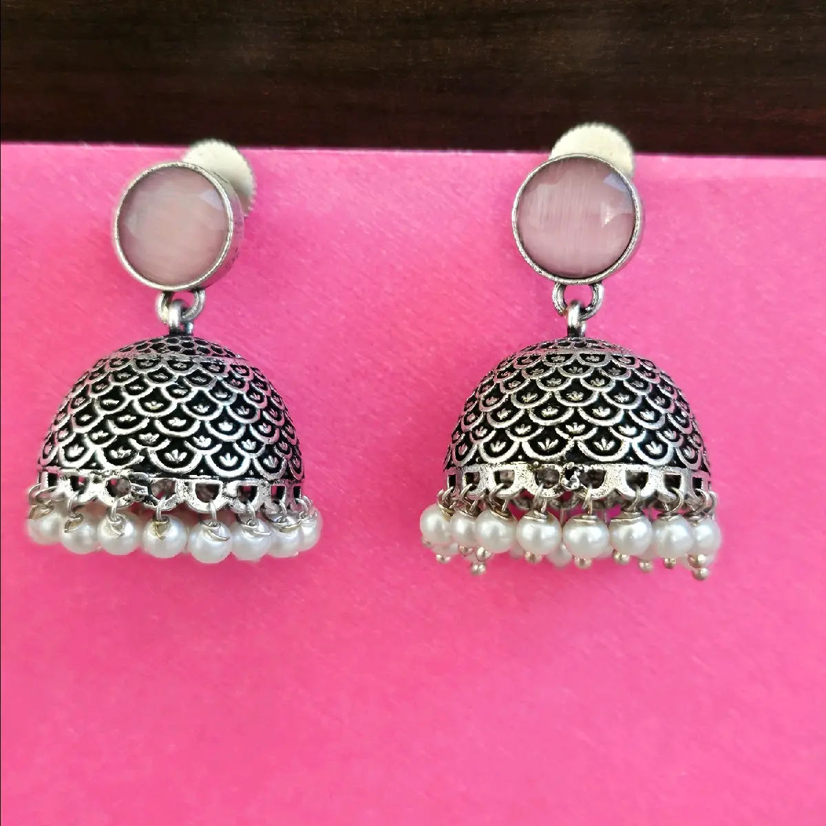 Pink Stone Lightweight Jhumka