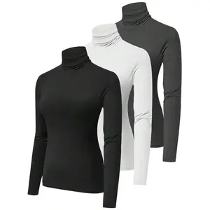 3-Pack Women’s Thickened Plush Long Sleeve Warm Turtleneck Double-Sided Fleece Lined High Neck Sports Base Shirt Sweater Top