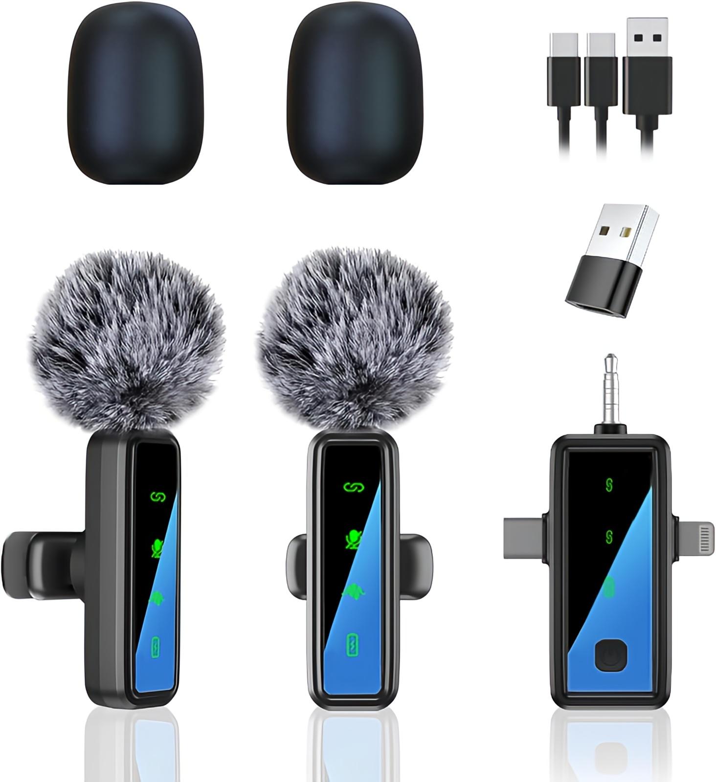 3-in-1 Dual Wireless Mini Microphone Lavalier Mic for Outdoor Video Recording and Live Streaming, Omnidirectional Noise Reduction Clip-on Mic for iPhone, Android, and Camera Devices 3-in-1 Dual Wireless Mini Microphone Lavalier Mic for Outdoor Video Recording and Live Streaming, Omnidirectional Noise Reduction Clip-on Mic for iPhone, Android, and Camera Devices