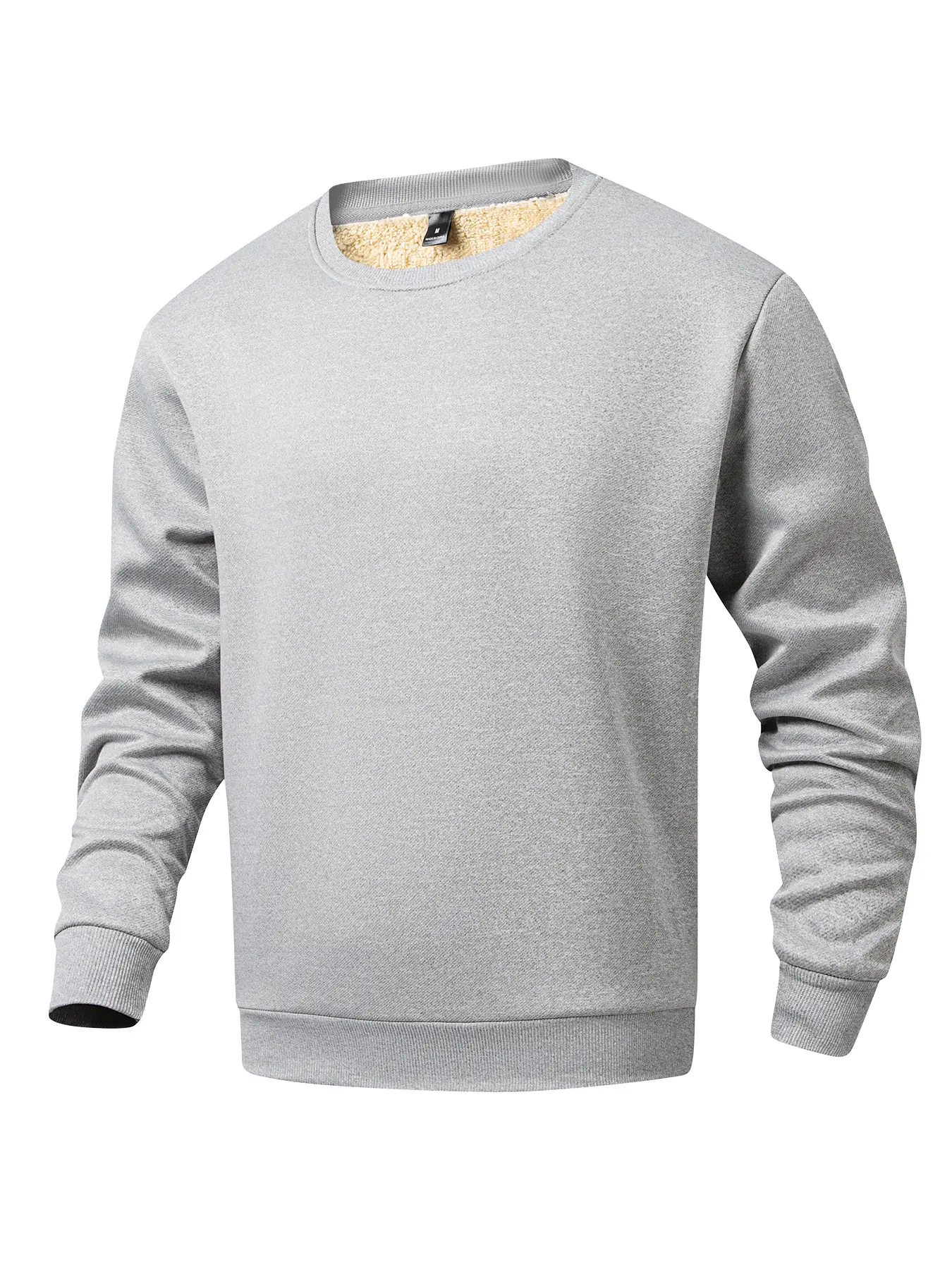 Men's Fleece Crewneck Sweatshirt for Winter, Thickened Warm Fitted T-Shirt, Plus Size Lamb Fleece Pullover for Casual Wear