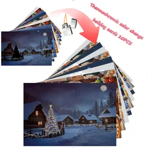 10PCS Temperature Color Changing Greeting Cards, 5-Designs Christmas & Thanksgiving Heat-Sensitive Cards Christmas Gifts Burning Christmas Tree Postcards Surprise Gifts with Festive Designs