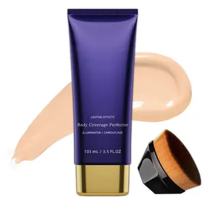 Body Concealer Perfect Cream 3.5 Oz + Large Buffer Brush, Flawless Body Makeup, Covers Scars, Spots, Veins, Tattoos, Easy Mix Cosmetics, Coverage, Smooth