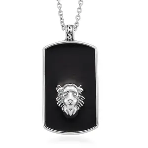 Cubic Zirconia Lion Head Dogtag Pendant Necklace 20-22 Inches in Stainless Steel