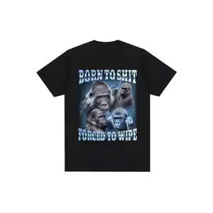 Men's Funny Gorilla Graphic Short-Sleeve Round Neck Polyester Menswear T-Shirt - Machine-Washable Streetwear Casual Sports & Outdoor Top