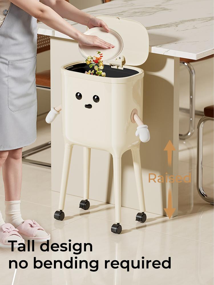 UFORU 16L Rolling Home Trash Can - Smooth, Water-Proof, High-Leg (No-Bend), Pressure-Sealed Odor-Proof Lid, Lockable Wheels, Space-Saving Slim Profile, Durable ABS & PP, 3 Color Options for Kitchen, Apartment Accessories