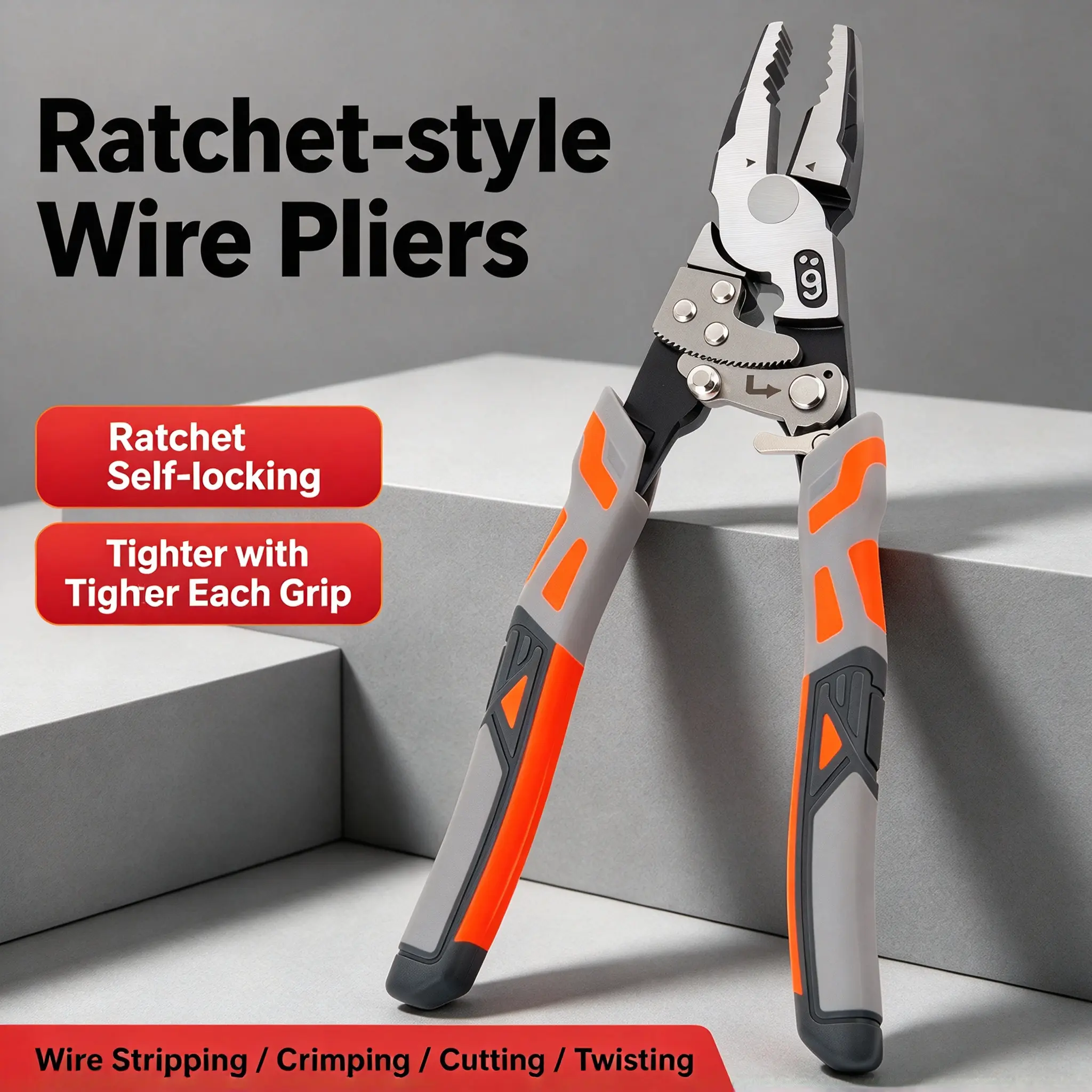Ratchet Self-Locking Wire Pliers, Multi Functional Hand Tool for Wire Stripping, Crimping, Cutting & Twisting Wires and Nails