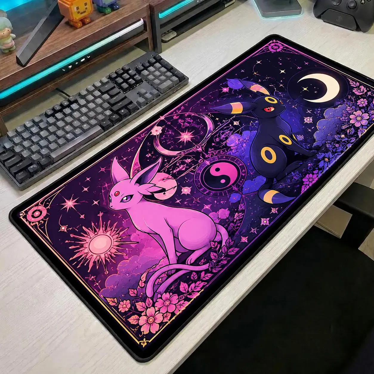 Umbreon & Espeon Mouse Pad, Cute Purple Pokémon Desk Mat, Anime Gaming Mousepad, Large Desk Accessory