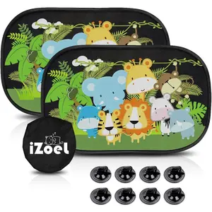 Sun Shade for Baby, Kids For Car, 2 Pack Static Cling Side Window, 80GSM Rear Sunshades Universal With 8 Suction Cups and Storage Bag-Sun Glare and UV Rays Protection (Cute Animals)