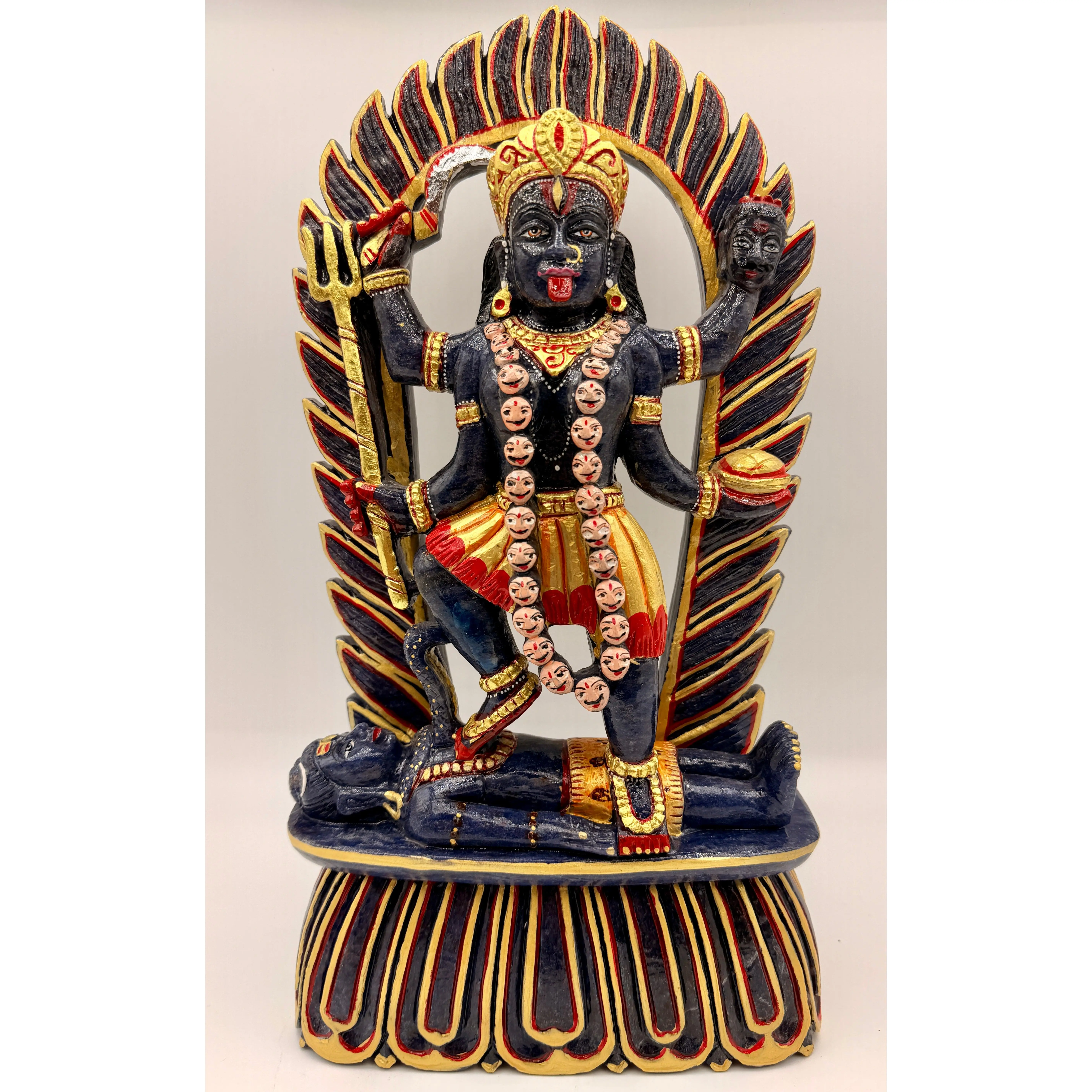 Hand-Carved Stone Kali Goddess Altar Statue - Hindu Religious Home Decor with Hand-Painted Iolite, Sunstone for Shadow Work, Empowerment, Spiritual Rituals, Balances Shadow-Piercing Energy, Natural Flash, Transformative Energy, 13in H x 8in L x 3.5in W