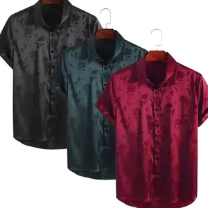 Men’s satin short-sleeve shirt for summer, jacquard lapel design with button closure—stylish, sophisticated, and dignified; comfortable fabric suitable for everyday wear and evening dinners. #SummerVibes