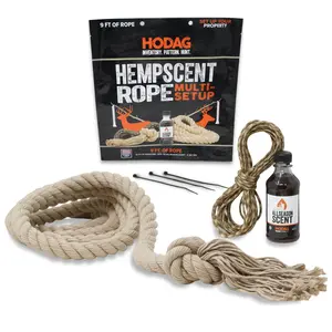 HODAG HempScent Rope Multi-Setup - Create Multiple Mock Scrapes for Whitetail Deer Hunting - Effective Bowhunting Lure for Bucks - Enhance Trail Cameras - Optimize Deer Stand Locations  - 9 ft Rope, 30 ft Paracord, 8 oz AllSeason Scent - Made in USA