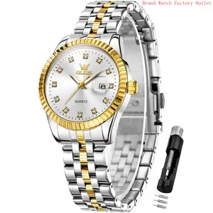 Brand OLEVS watch OLEVS Watches for Women Diamond with Date Luxury Female Waterproof Women Wrist Watch Analog Dress Quartz Stainless Steel Ladies Watch Luminous Calendar Women Watch Reloj para Mujer