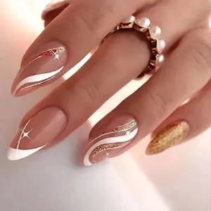 Stiletto Nail Art Set, Glossy Finish, Almond Shape, Medium Length, Clear Base Color, Easy Application, Perfect for Office & Parties