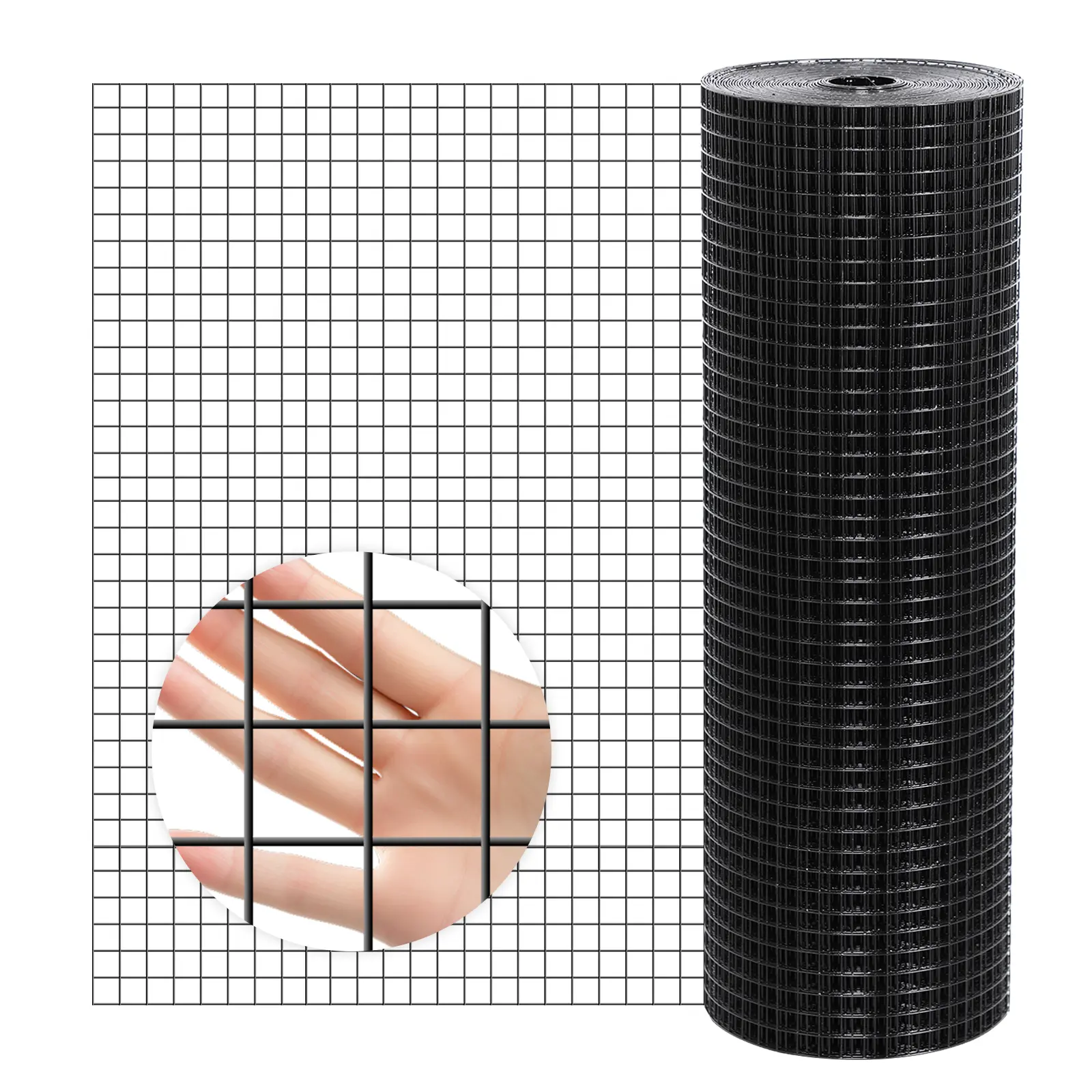 19 Gauge Vinyl Coated Black Welded Hardware Cloth Roll, 1/2in x 48in x 100ft - Animal Cage Wire, Vegetable Garden Protection, Garden Fence